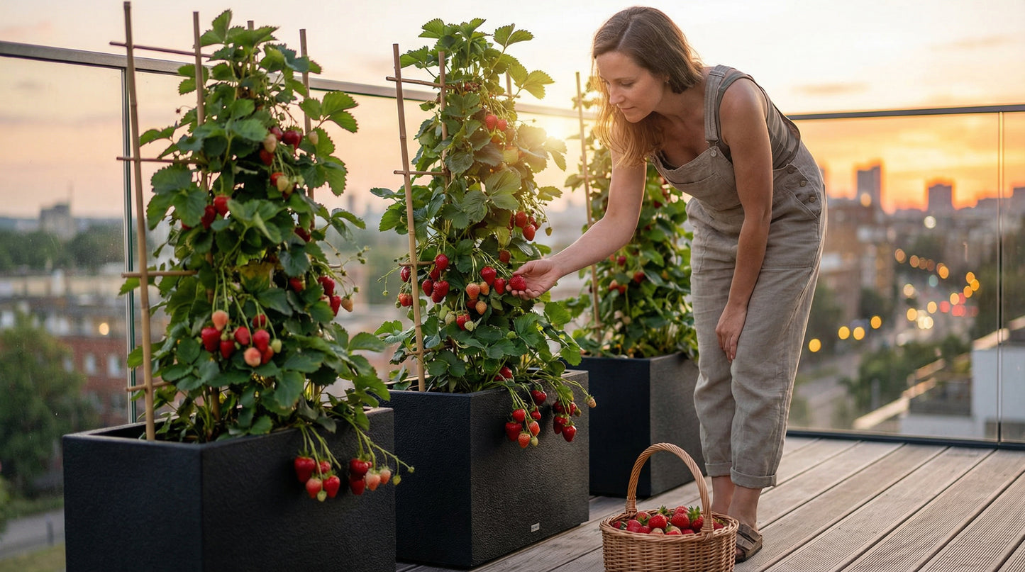 Rote und weiße Klettererdbeeren (Packung mit 20 Pflanzen mit Torf)